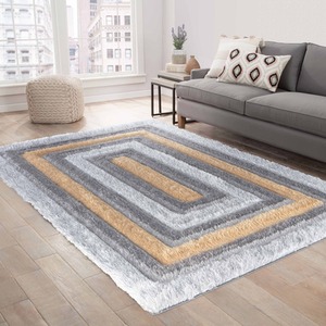 Modern Soft Bordered Shimmer Shaggy Area Rugs by Desire Rugs