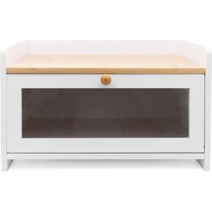 Two Tone Bamboo Bread Bin with Shelf - White by Maison Des Cadeaux