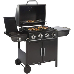 Outdoor Gas BBQ Grill Trolley With Side Shelf - Black / 134cm by Livingandhome