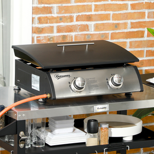 Outsunny Portable Gas BBQ Plancha Grill with 2 Burners - Silver by Outsunny