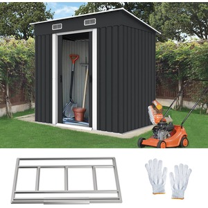 Metal Garden Shed With Free Foundation - Anthracite & White / 4ft x 6ft by BIRCHTREE