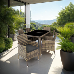 Rattan Garden Furniture Set 61 With Protective Cover - Nature/Dark Grey by tectake