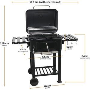 BBQ Smoker Grill Adjustable Coal Tray Thermometer - Black by House of Home