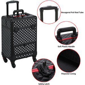 Cosmetic Train Case with 4 Retractable Trays - Black by Yaheetech