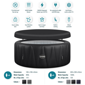 Wave Atlantic 6-Person Inflatable Hot Tub with Integrated Heater - Slate Rattan / Standard by Wave