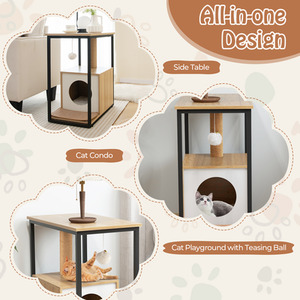 3-in-1 Cat Furniture End Table Cat House - Natural by Costway