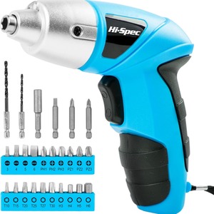 27 Piece 3.6V Electric Power Screwdriver and Bit Set - Blue by Hi-Spec