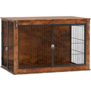 PawHut 2 Doors Dog Crate - Rustic Brown / 77cm by PawHut