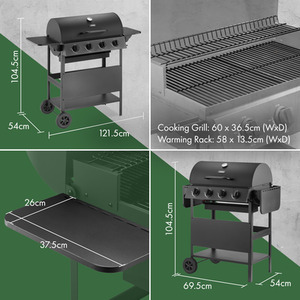 Compact Gas Grill - Black / 121.5cm by VonHaus