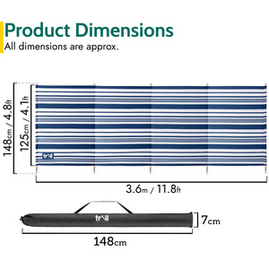Striped Wooden Pole Camping Windbreak - Navy Blue / 360cm by Trail