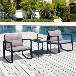 Outsunny 3 Piece Rattan Rocking Set - Black and MIxed Brown by Outsunny