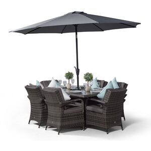 Arizona Square Rattan Patio Dining Set with Ice Bucket Drinks Cooler - Grey / 6 by Giardino