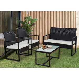 4 Piece Steel and Rattan KD Sofa Set - Black by Outdoor Essentials