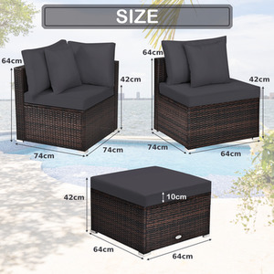4Pcs Patio Conversation Set - Brown by Costway
