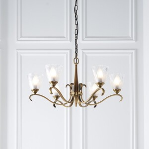 Columbia 6 Light Ceiling Pendant Chandelier Antique Brass, Glass, E14 - Antique Brass