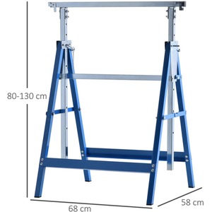 HOMCOM Set Of 2 Steel Saw Horses Telescopic Builders Trestle Folding Work Bench - Blue by HOMCOM