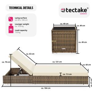 2 Rattan Sunloungers with Table and Protective Cover - Neutral by tectake
