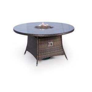Savannah Fire Pit Round Rattan Patio Dining Set - Brown / 6 by Giardino