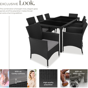 Rattan Garden Furniture Set 81 With Protective Cover - Black/Grey by tectake