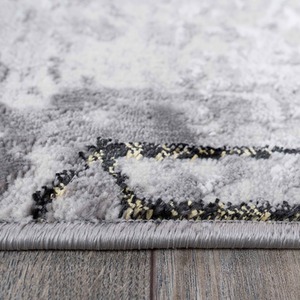 Grey Distressed Abstract Gold Geometric Motif Area Rug by The Rug House