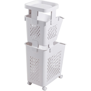 Multi Tier Laundry Baskets with Wheels and Rack - White / 75cm by lifeideas