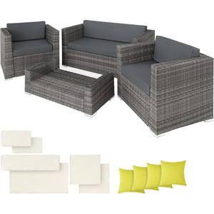 Rattan Garden Set Munich 4 Seats 1 Table - Grey by tectake