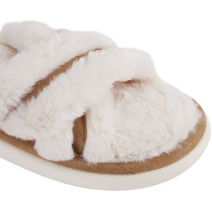 Plush Open-Toe Cross Strap Slippers - Tea White / 5-6 by komore