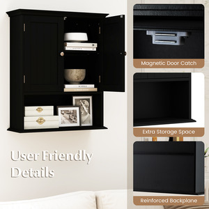 Bathroom Cabinet Wall Mounted Medicine Cabinet - Black by Costway