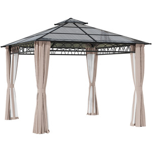 Outsunny 3 x 3m Hard Top Gazebo with Polycarbonate Roof - Black, Dark Grey, Khaki by Outsunny