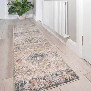 Beige Multicolour Distressed Diamond Living Area Rug by The Rug House