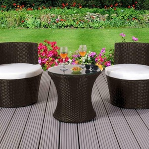 3 Piece Rattan Bistro Stackable Garden Furniture Set - Chocolate by Comfy Living