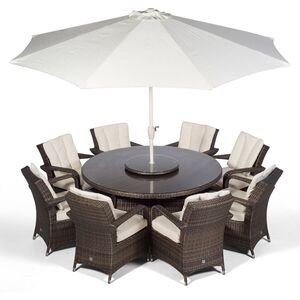 Arizona Round Rattan Patio Dining Set - Brown / 11 by Giardino