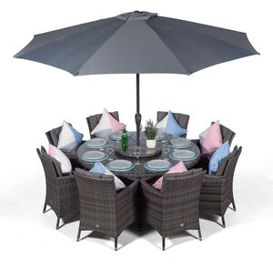 Savannah Round Rattan Patio Dining Set - Grey / 8 by Giardino