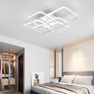 Square White Frame Chandelier LED Ceiling Light - White / 102W by Livingandhome