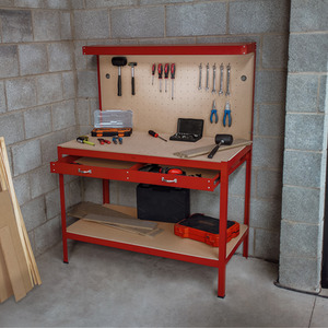Workbench with Pegboard, Drawer and Light - Red by Monster Racking