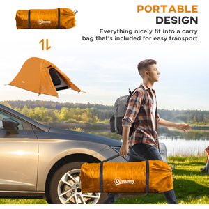 Outsunny Double Layer 1-2 Man Camping Tent, 2000mm Waterproof - Orange by Outsunny