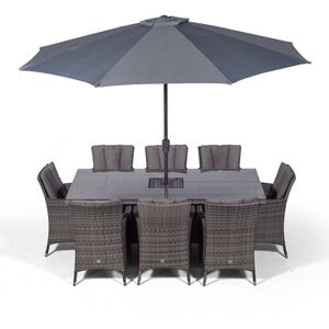 Savannah Square Rattan Patio Dining Set with Ice Bucket Drinks Cooler - Grey / 8 by Giardino