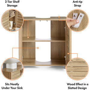 Freestanding Under Sink Bathroom Cabinet with 2 Internal Shelves - Natural by VonHaus