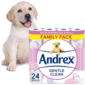 Andrex Gentle Clean Puppies on Roll 2 Ply Toilet Paper, 24, 48 or 72 Rolls - 24 Rolls / x24 by Andrex