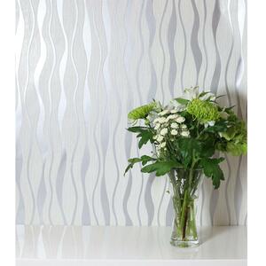 Metallic Wave Wallpaper Glitter Effect Textured Vinyl - White, Silver by Arthouse