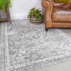 Grey Traditional Medallion Bordered Living Area Rug by The Rug House