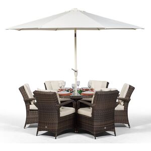 Arizona Round Rattan Patio Dining Set with Ice Bucket Drinks Cooler - Brown / 6 by Giardino