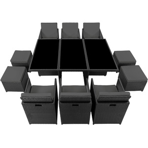 New York Rattan Garden Furniture Set with Protective Cover - Black by tectake