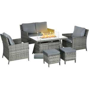 Outsunny 6 Seater Rattan Garden Furniture Set - Grey by Outsunny
