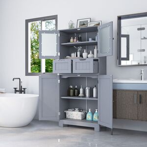 Floor Storage Cabinet with 2 Glass Doors - Grey by Costway