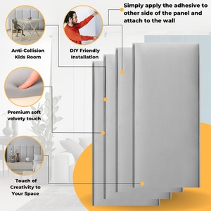 Velvet Wall Panels 4 Pack with Adhesive - Anti-Collision Wall Mounted Headboards - Grey by NOVECRAFTO