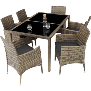 Rattan Garden Furniture Set 61 With Protective Cover - Nature/Dark Grey by tectake