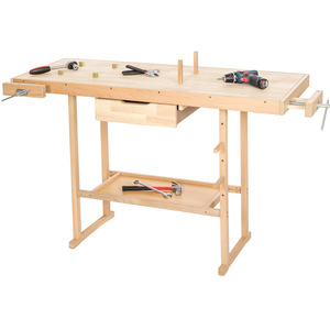 Woodworking Bench - with 2 vices, spacious drawer, shelf - Brown / 50cm by tectake