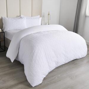 Geometric Embossed Duvet Set - White / Superking by OHS