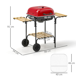 Outsunny 1840 cm 3-Shelf Charcoal Barbecue Grill - Red by Outsunny